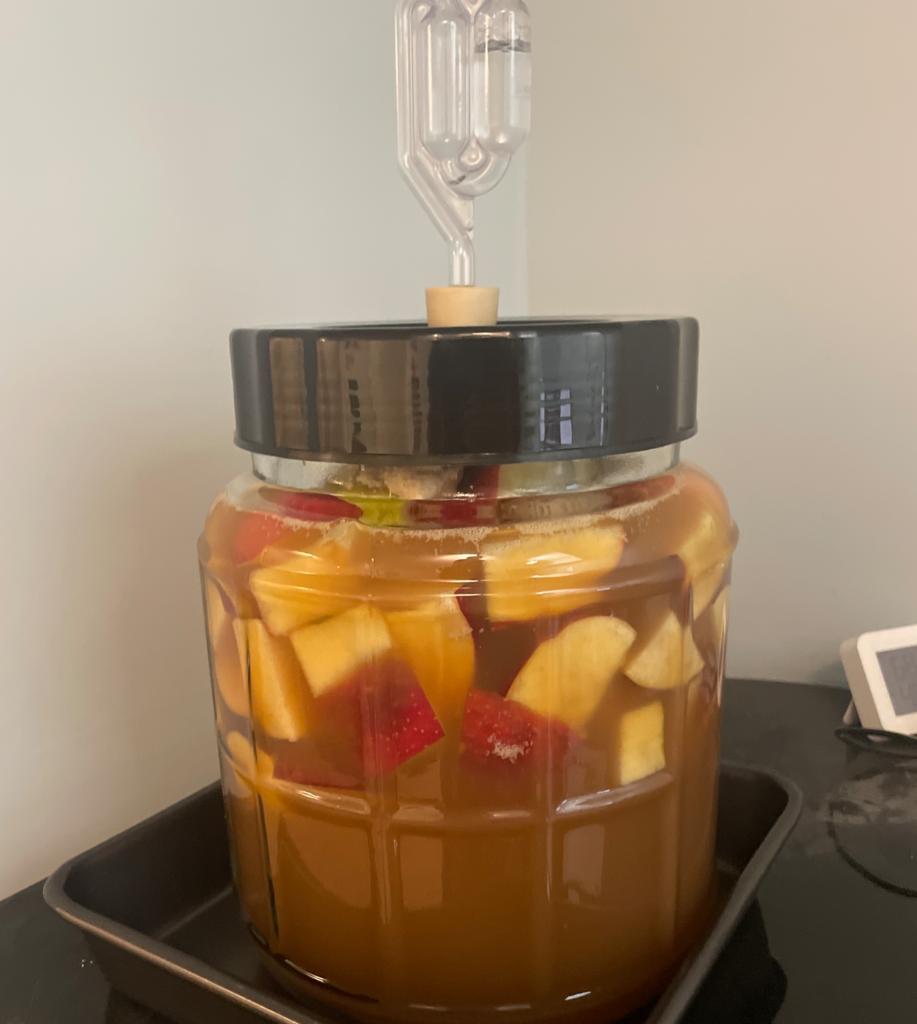 Apple chunks and juice in fermenter